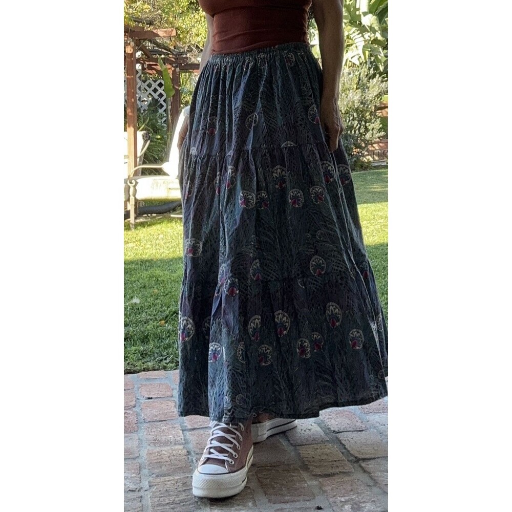 Vintage Joby Design Full Maxi Skirt‎ Peacock Feather Teal Purple S/M  Boho USA - Picture 5 of 12